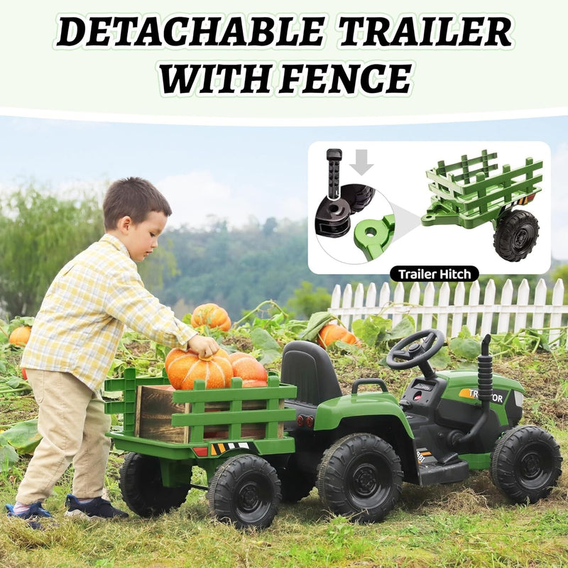 12V Battery-Powered Kids Ride-On Tractor Toy with Trailer and 35W Dual Motors Magic Cars 3