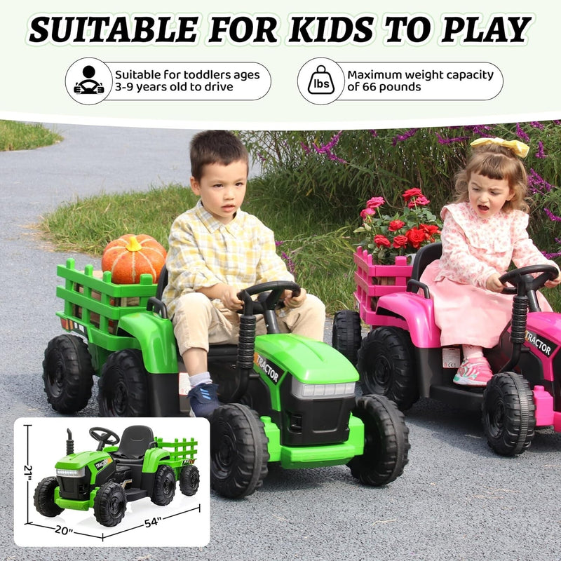 12V Battery-Powered Kids Ride-On Tractor Toy with Trailer and 35W Dual Motors Magic Cars 4