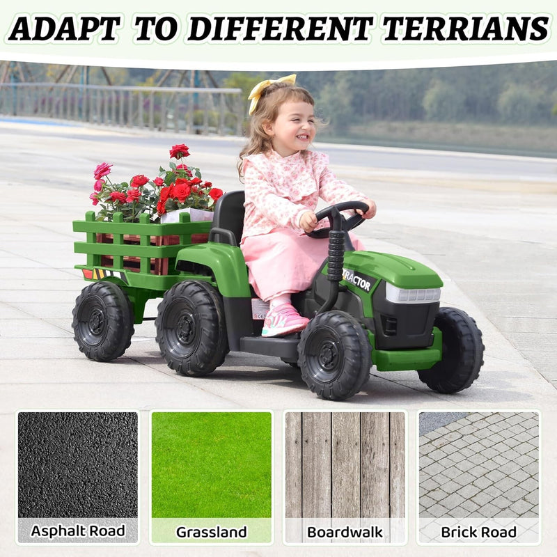 12V Battery-Powered Kids Ride-On Tractor Toy with Trailer and 35W Dual Motors Magic Cars 5