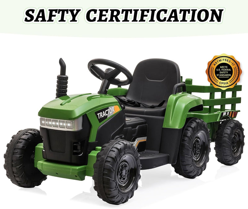12V Battery-Powered Kids Ride-On Tractor Toy with Trailer and 35W Dual Motors Magic Cars 6