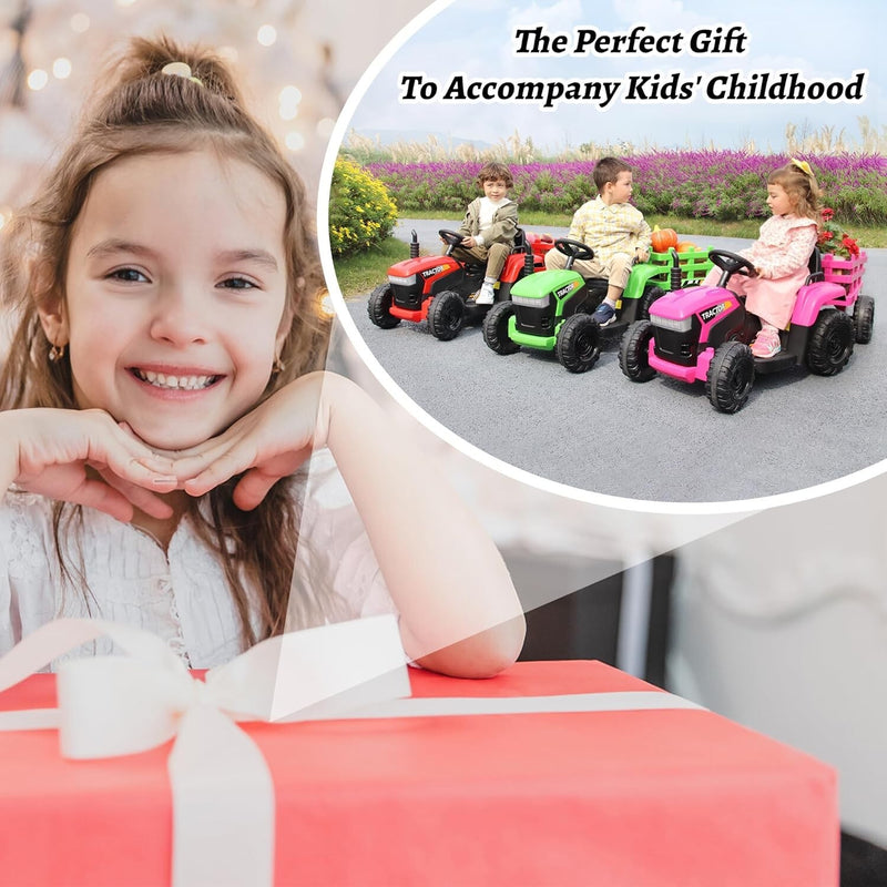 12V Battery-Powered Kids Ride-On Tractor Toy with Trailer and 35W Dual Motors Magic Cars 8