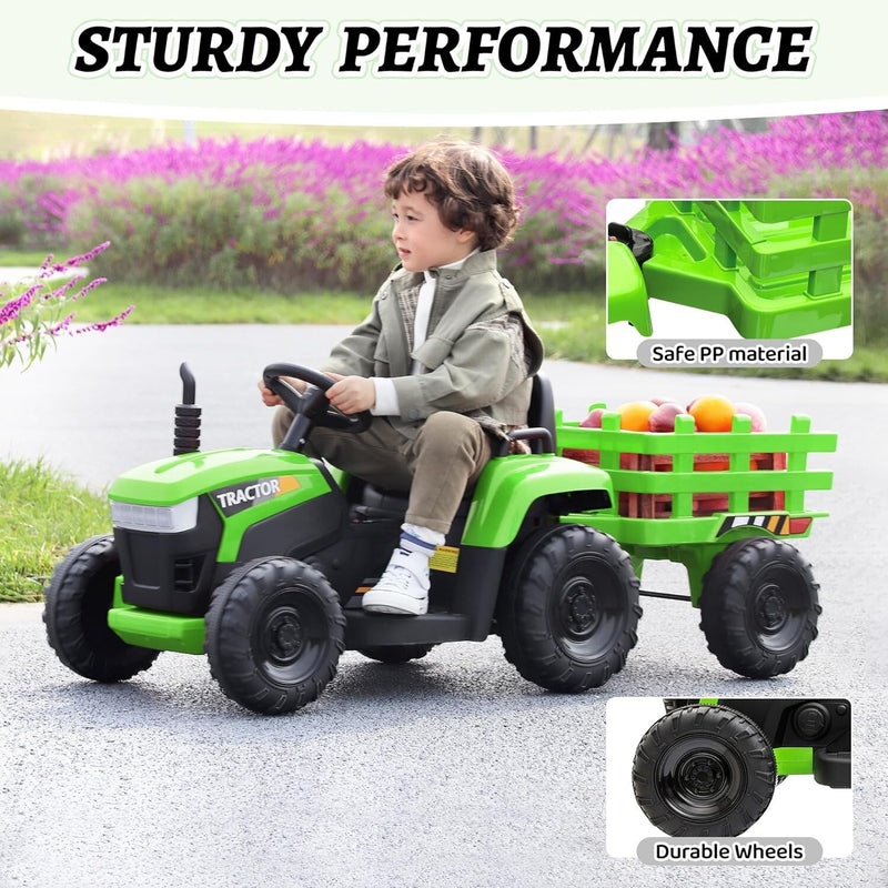 12V Battery-Powered Ride-On Tractor Toy with Trailer for Toddlers Magic Cars 1