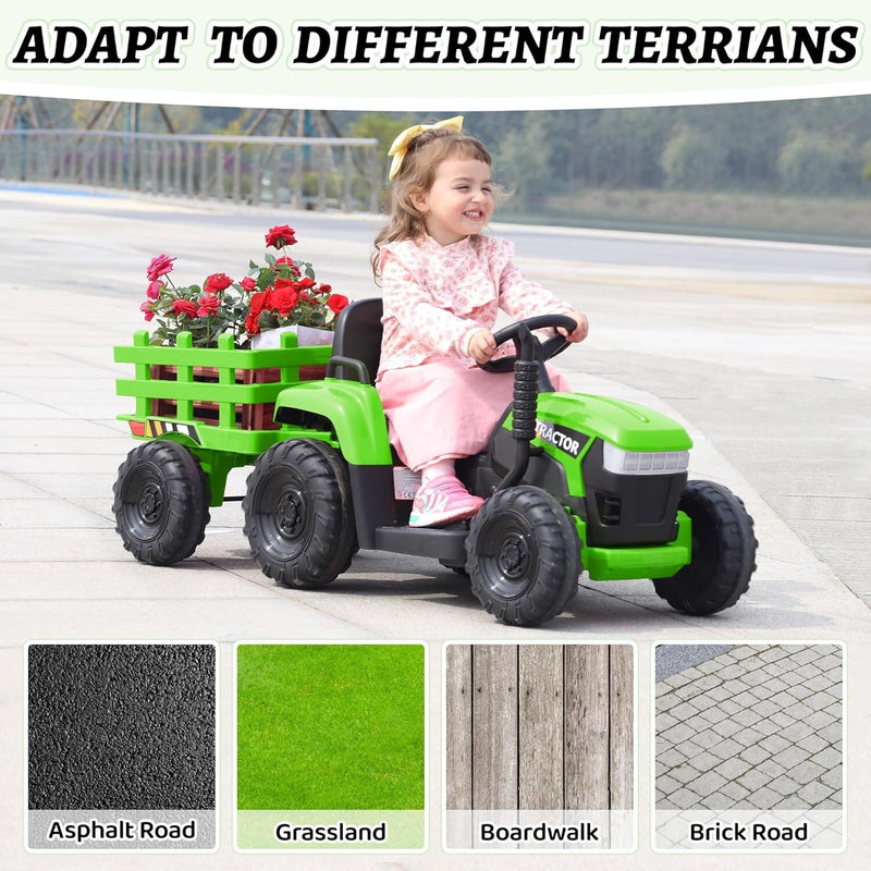12V Battery-Powered Ride-On Tractor Toy with Trailer for Toddlers Magic Cars 5