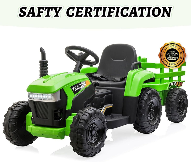 12V Battery-Powered Ride-On Tractor Toy with Trailer for Toddlers Magic Cars 6