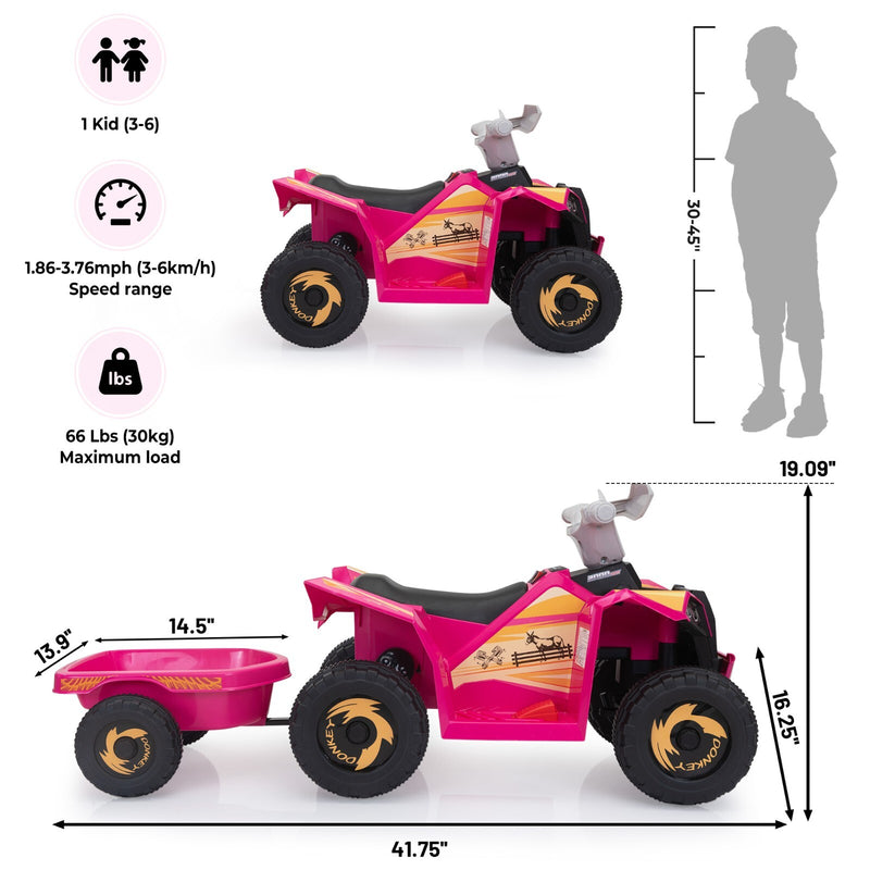 6V Kids Electric Ride-On ATV Tractor with 4 Wheels, Trailer, and Music Magic Cars 2