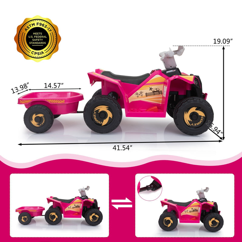 6V Electric Ride-On Quad Bike with Trailer for Toddlers Ages 3-6 Magic Cars 3