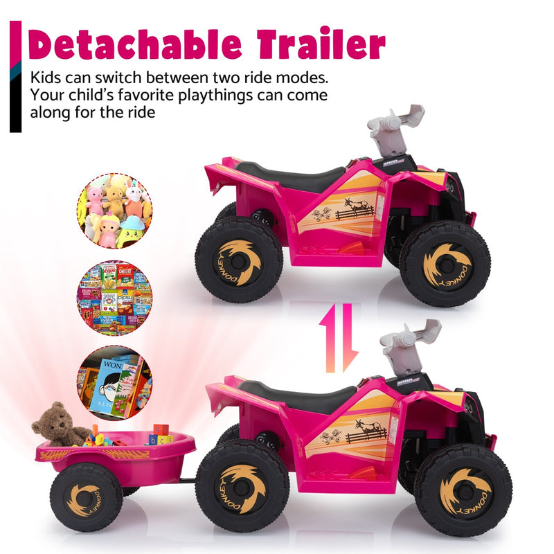 6V Electric Ride-On Quad Bike with Trailer for Toddlers Ages 3-6 Magic Cars 6
