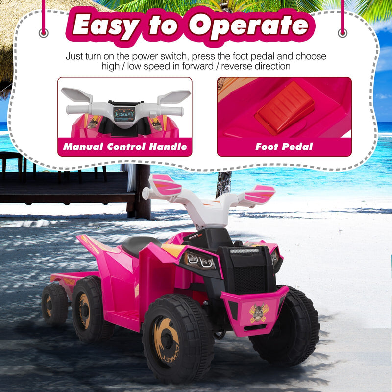 6V Electric Ride-On Quad Bike with Trailer for Toddlers Ages 3-6 Magic Cars 7