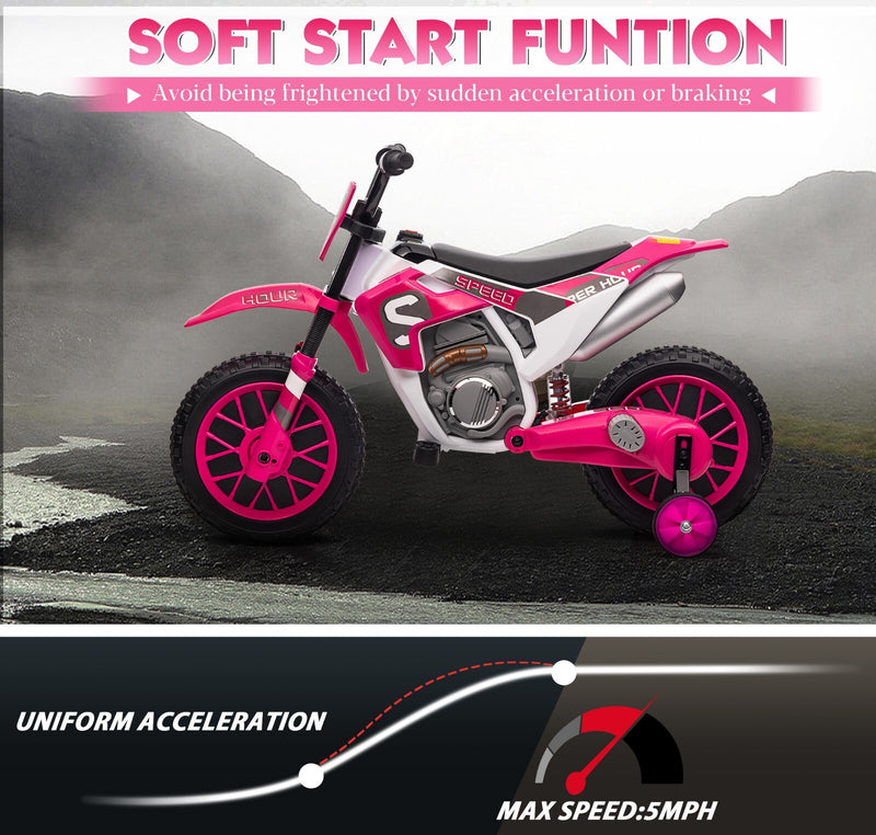 Electric 12V Kids Ride-On Dirt Bike Motorcycle with Training Wheels and 2 Speeds Magic Cars 12