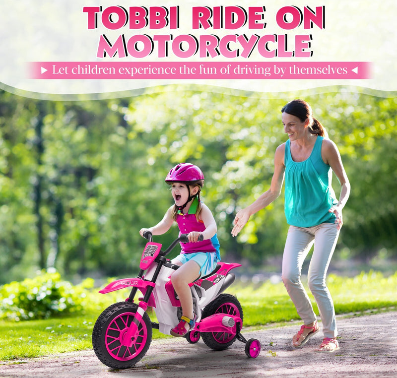 Electric 12V Kids Ride-On Dirt Bike Motorcycle with Training Wheels and 2 Speeds Magic Cars 13