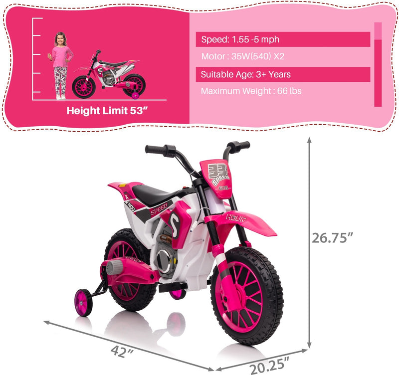 Electric 12V Kids Ride-On Dirt Bike Motorcycle with Training Wheels and 2 Speeds Magic Cars 4