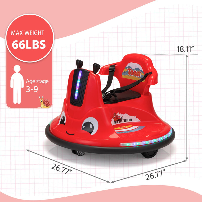 360° Spinning Ride-On Bumper Car for Kids with Remote Control and LED Lights, Red Magic Cars 12
