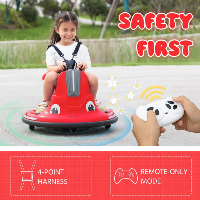 360° Spinning Ride-On Bumper Car for Kids with Remote Control and LED Lights, Red Magic Cars 16