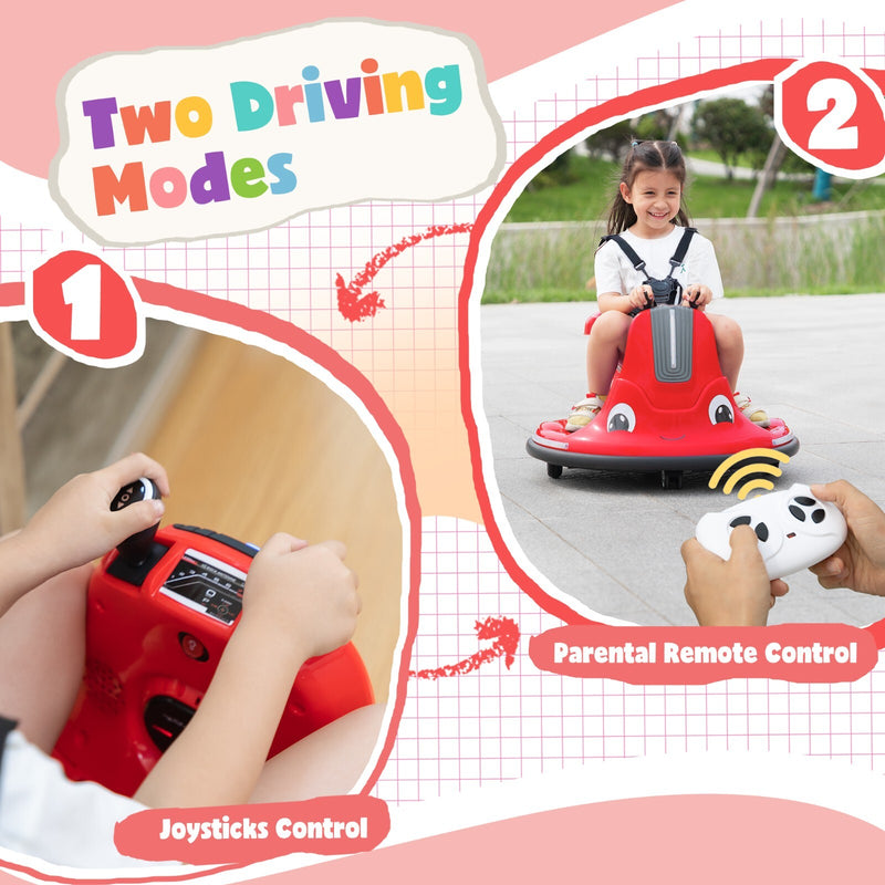 360° Spinning Ride-On Bumper Car for Kids with Remote Control and LED Lights, Red Magic Cars 3