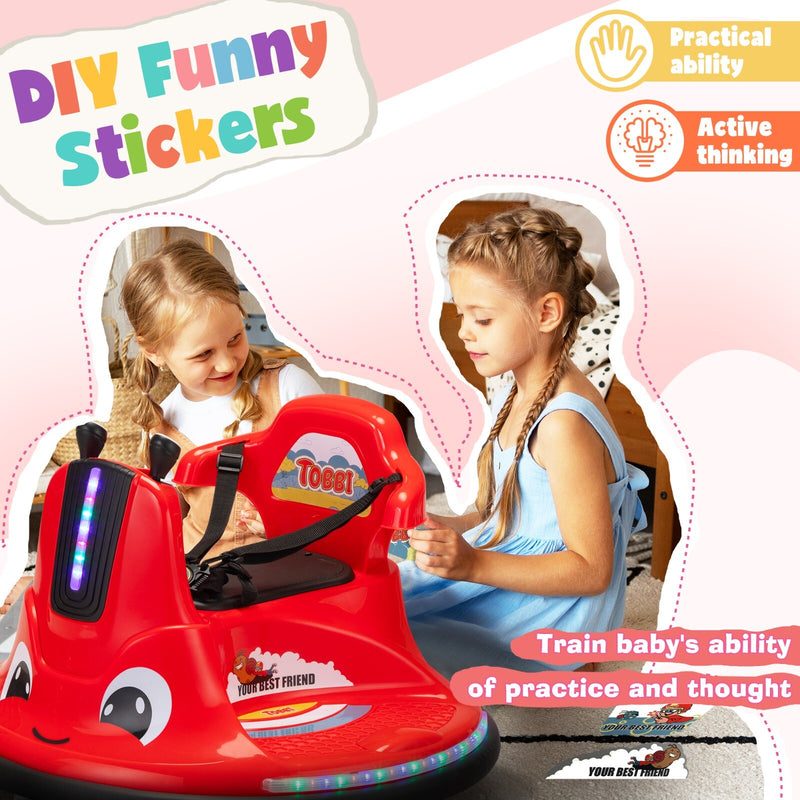 360° Spinning Ride-On Bumper Car for Kids with Remote Control and LED Lights, Red Magic Cars 4
