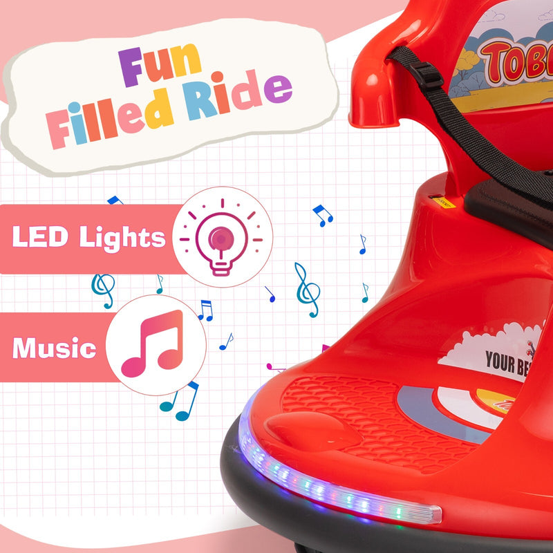 360° Spinning Ride-On Bumper Car for Kids with Remote Control and LED Lights, Red Magic Cars 9