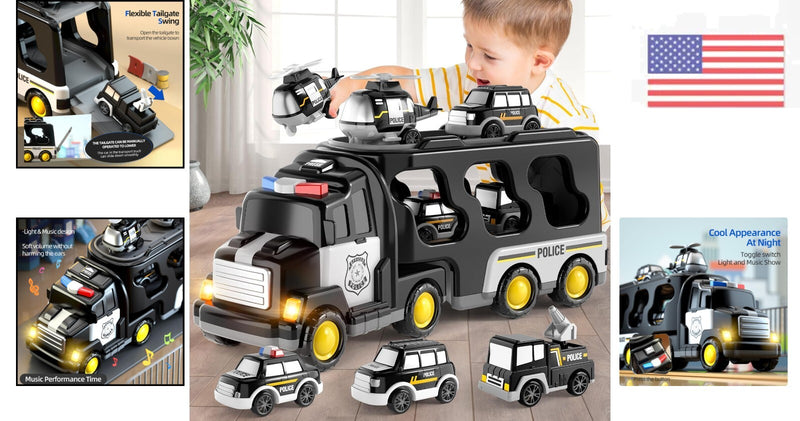 5-in-1 Police Truck Playset for Toddlers with Light and Sound Features Magic Cars 1