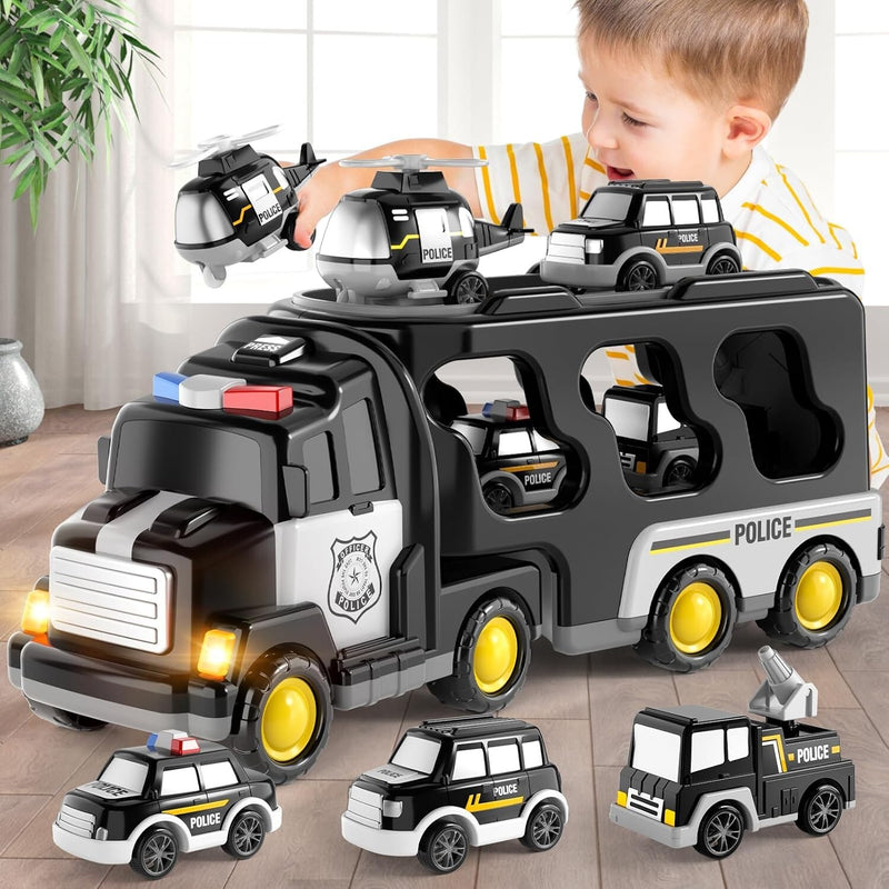 5-in-1 Police Truck Playset for Toddlers with Light and Sound Features Magic Cars 2