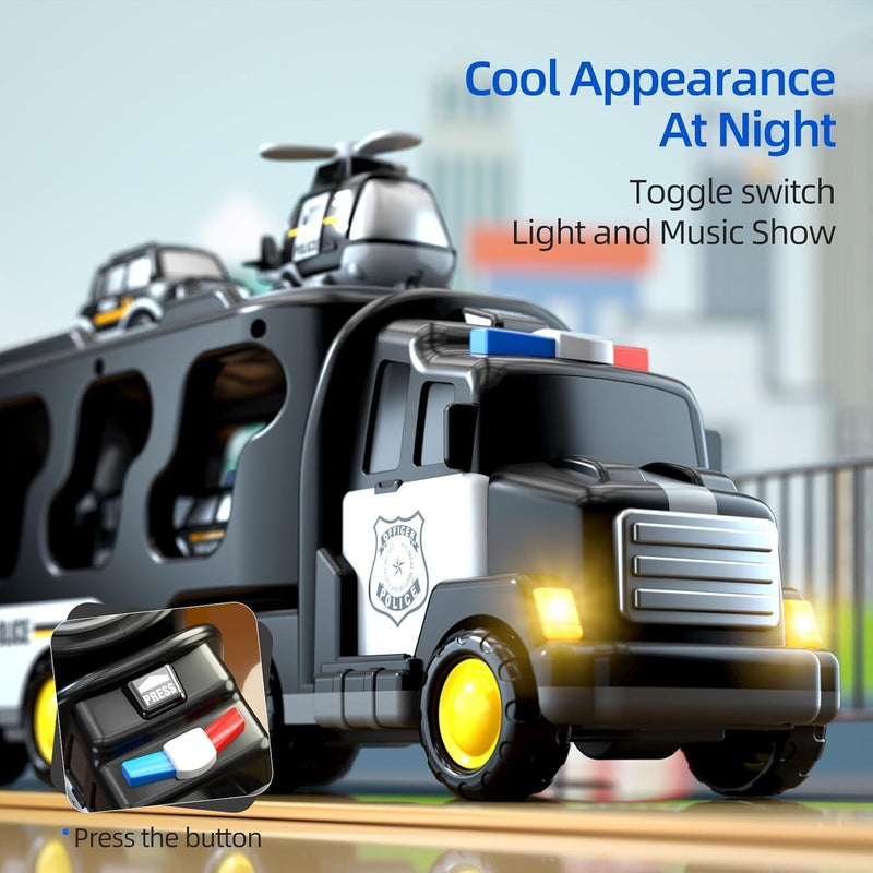 5-in-1 Police Truck Playset for Toddlers with Light and Sound Features Magic Cars 3