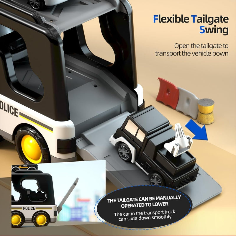 5-in-1 Police Truck Playset for Toddlers with Light and Sound Features Magic Cars 4
