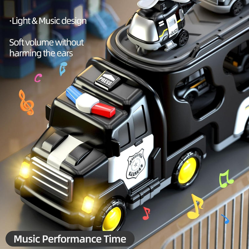 5-in-1 Police Truck Playset for Toddlers with Light and Sound Features Magic Cars 5