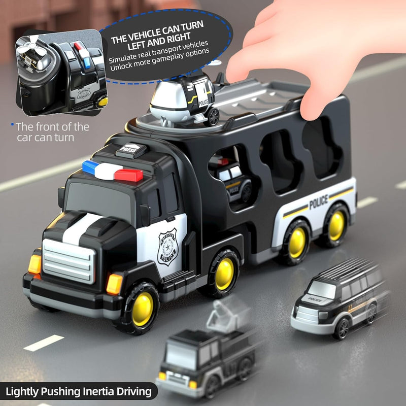 5-in-1 Police Truck Playset for Toddlers with Light and Sound Features Magic Cars 6