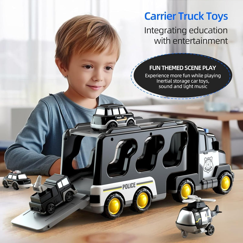 5-in-1 Police Truck Playset for Toddlers with Light and Sound Features Magic Cars 7