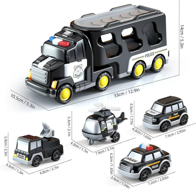 5-in-1 Police Truck Playset for Toddlers with Light and Sound Features Magic Cars 8