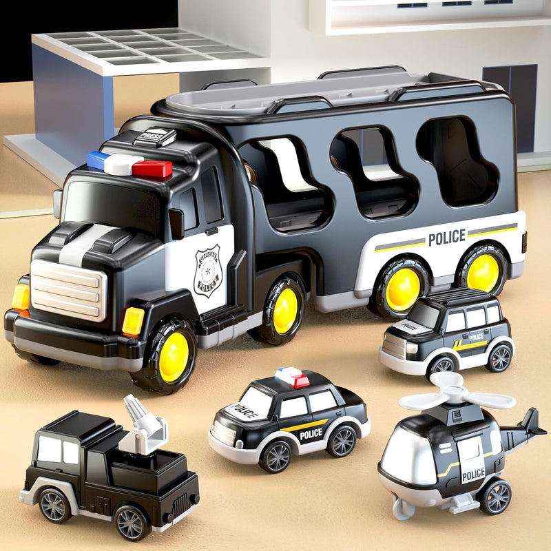 5-in-1 Police Truck Playset for Toddlers with Light and Sound Features Magic Cars 9