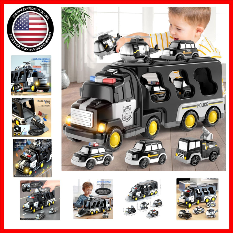 5-in-1 Police Truck Playset for Toddlers with Light and Sound Features Magic Cars Variant 0