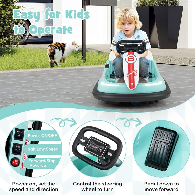 Battery-Powered Toddler Ride-On Bumper Car with Steering Wheel and Bumping Feature Magic Cars 4