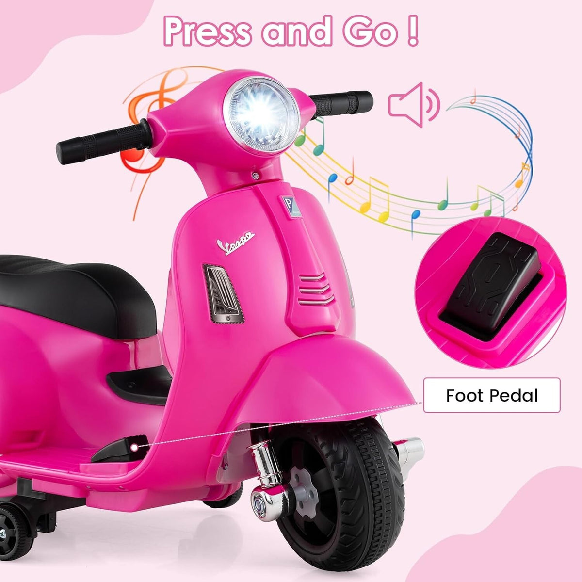 vespa pedal Licensed Vespa Toddler Ride-On Motorcycle with Training Wheels Free Warranty 1 Year