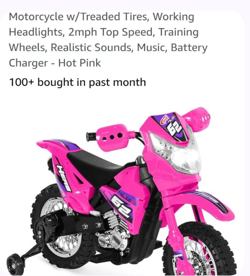 Pink Toddler Ride-On Motorcycle Toy Magic Cars 0