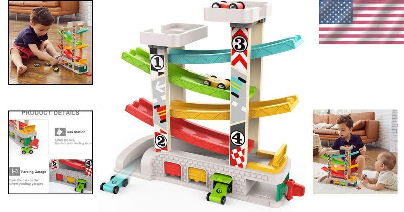 Toddler Race Track Set with Four Cars Promotes Cooperative Play and Learning Magic Cars 1