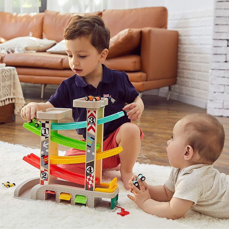 Toddler Race Track Set with Four Cars Promotes Cooperative Play and Learning Magic Cars 3