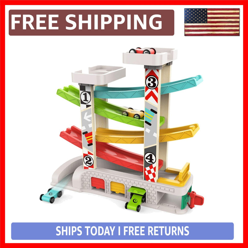 Toddler Race Track Set with Four Cars Promotes Cooperative Play and Learning Magic Cars Variant 0