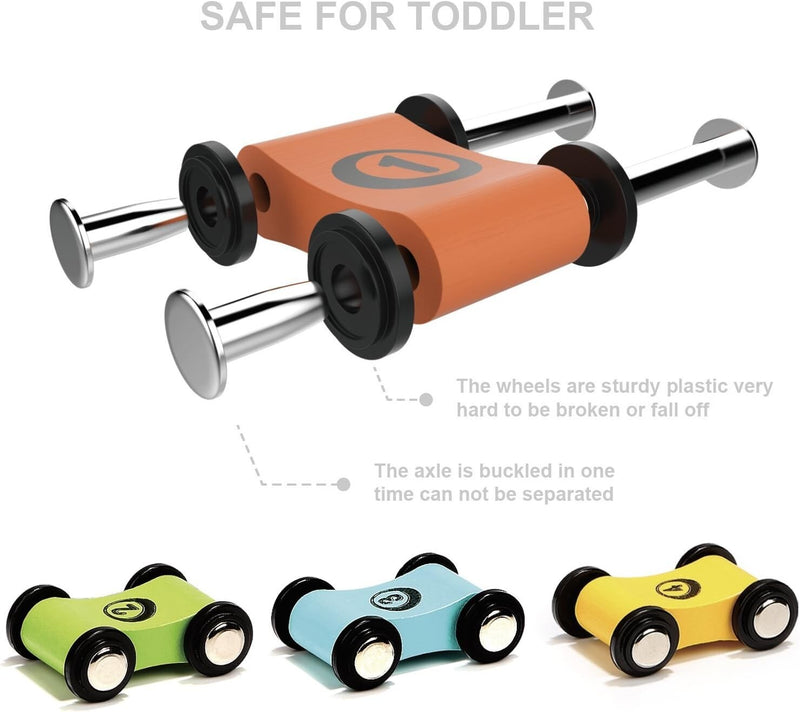 Toddler Race Track Toy with 4 Wooden Cars Montessori Learning Playset Magic Cars 7