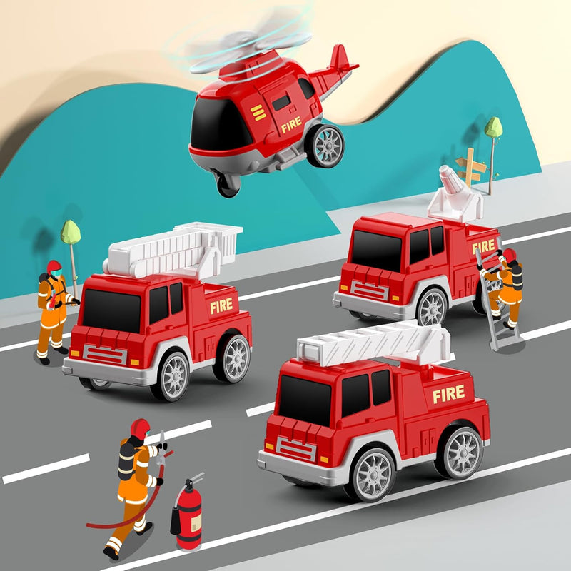 5-in-1 Friction Power Fire Truck Toy Vehicle for Kids Ages 3-9 Magic Cars 3