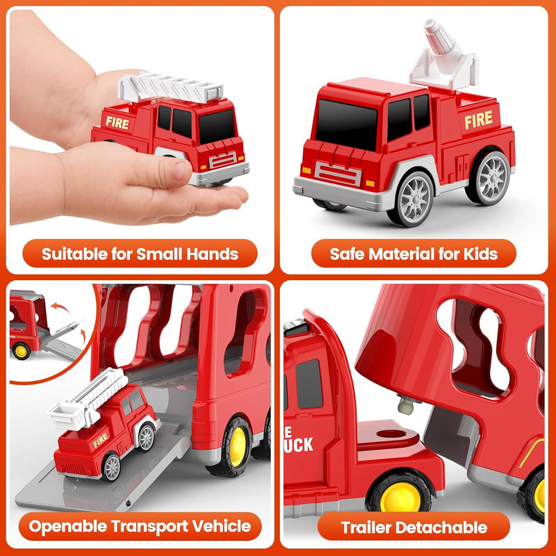 5-in-1 Friction Power Fire Truck Toy Vehicle for Kids Ages 3-9 Magic Cars 2