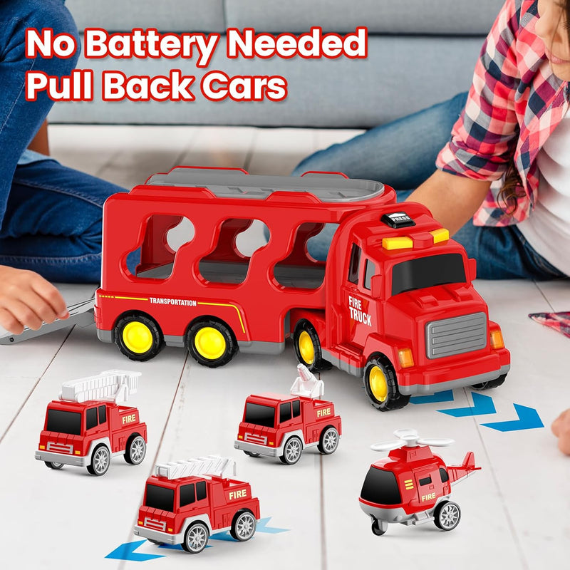 5-in-1 Friction Power Fire Truck Toy Vehicle for Kids Ages 3-9 Magic Cars 4