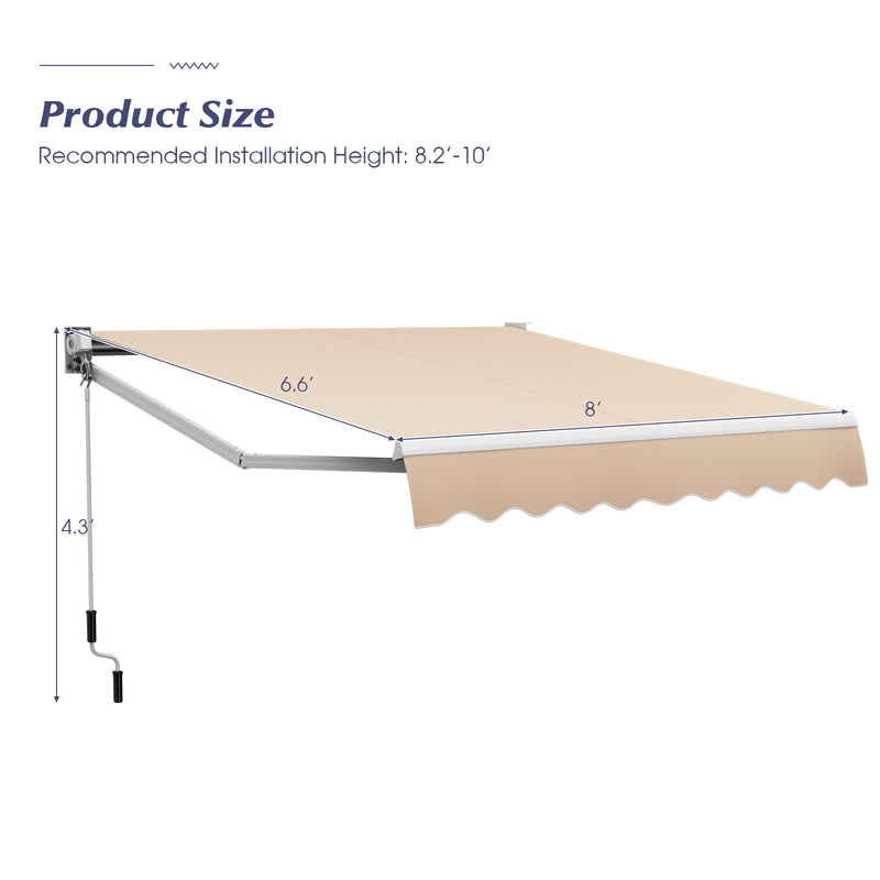 8' x 6.6' Retractable Awning with Aluminum Frame and Sun Water Protection PA Fabric Magic Cars 18