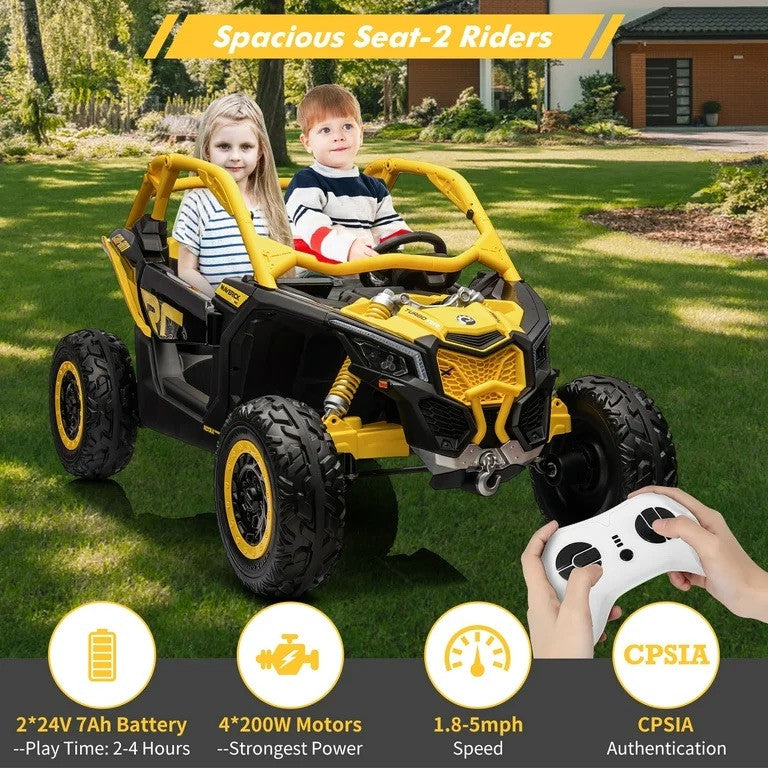 48V XL Can-Am Maverick Ride-On Toy UTV with Remote Control 4WD in Yellow Magic Cars 3