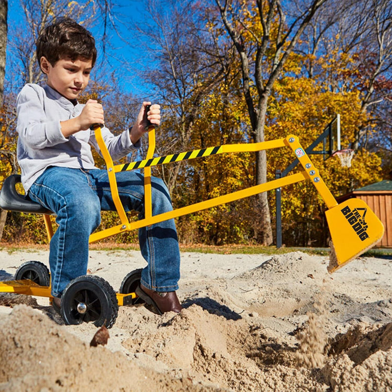 Kids 3+ Ride-On Excavator Sand Digger with 360-Degree Rotating Base, Yellow Magic Cars 3