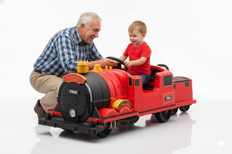 Kids Ride-On Train for Backyard Fun – Battery Powered W/Magic Cars® Remote Control, Real Steam Stack, MP3 & Working Caboose (Ages 1–10)