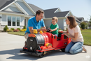 Kids Ride-On Train for Backyard Fun – Battery Powered W/Magic Cars® Remote Control, Real Steam Stack, MP3 & Working Caboose (Ages 1–10)