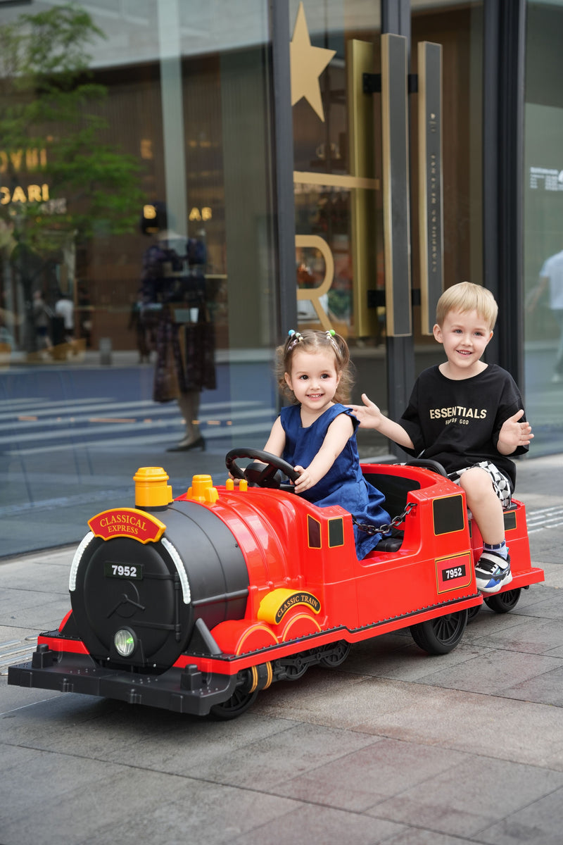 Kids Ride-On Train for Backyard Fun – Battery Powered W/Magic Cars® Remote Control, Real Steam Stack, MP3 & Working Caboose (Ages 1–10)