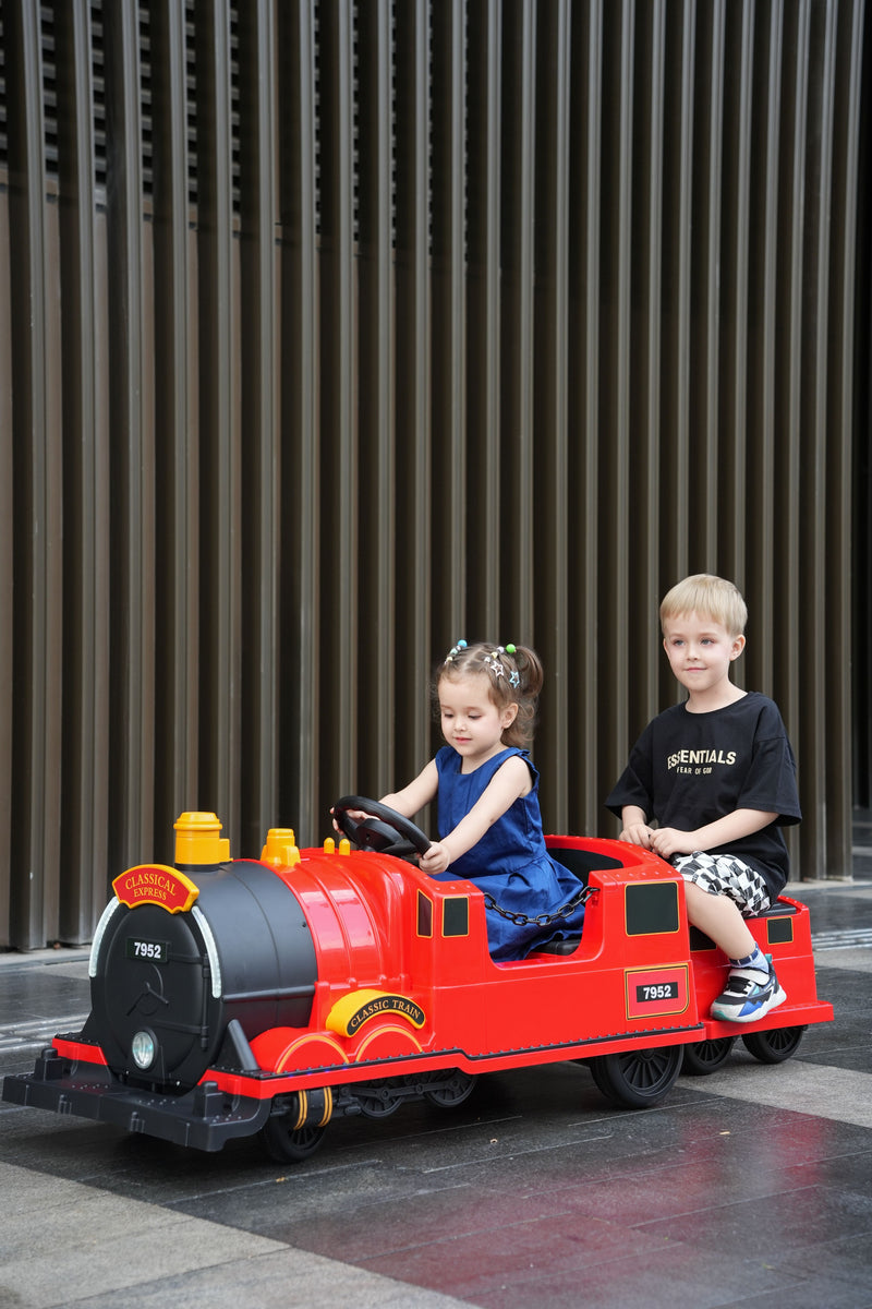 Kids Ride-On Train for Backyard Fun – Battery Powered W/Magic Cars® Remote Control, Real Steam Stack, MP3 & Working Caboose (Ages 1–10)