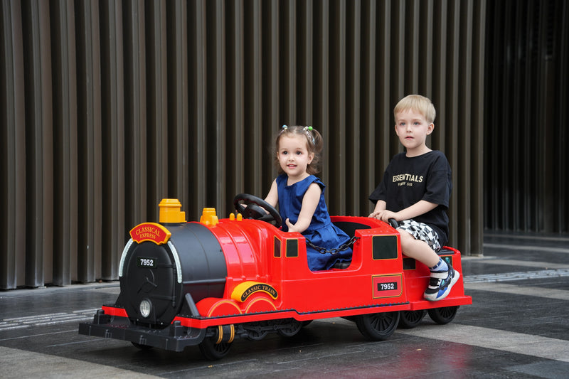Kids Ride-On Train for Backyard Fun – Battery Powered W/Magic Cars® Remote Control, Real Steam Stack, MP3 & Working Caboose (Ages 1–10)