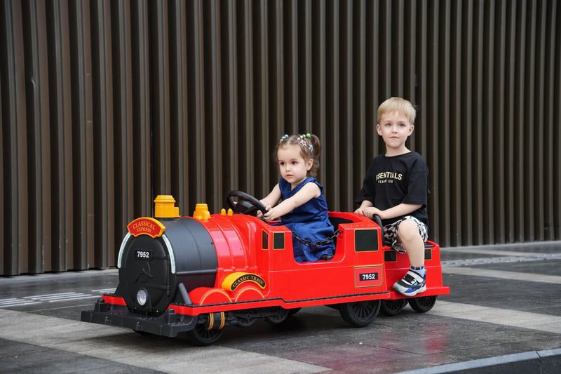 Kids Ride-On Train for Backyard Fun – Battery Powered W/Magic Cars® Remote Control, Real Steam Stack, MP3 & Working Caboose (Ages 1–10)