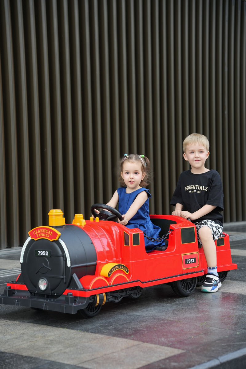 Kids Ride-On Train for Backyard Fun – Battery Powered W/Magic Cars® Remote Control, Real Steam Stack, MP3 & Working Caboose (Ages 1–10)